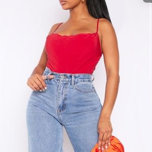 Red Cowl Neck body suit from PLT